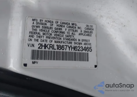 2000 Honda Odyssey Ex from USA, damaged, VIN 2HKRL1867YH623465